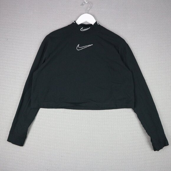 Nike Embellished Rhinestone Mock Neck Cropped Longsleeve Womens Medium - Picture 1 of 8